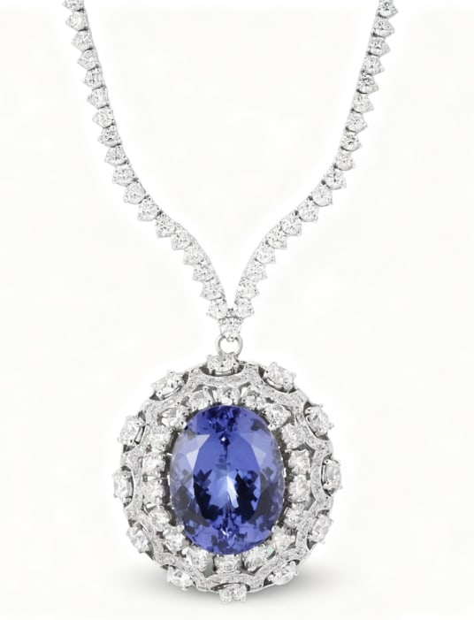 14K Gold 18.10cts Tanzanite & 11.82cts Diamond Necklace GIA certification: 14K Gold 18.10cts Tanzanite & 11.82cts Diamond Necklace GIA certification