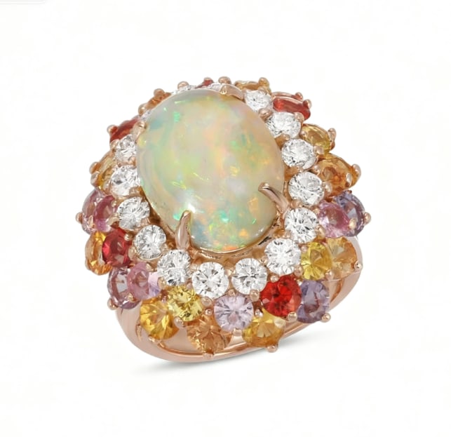 14K Gold 6.88cts Opal, 7.67cts Sapphire & 1.64cts Diamond Ring GIA certification (1 of 1)