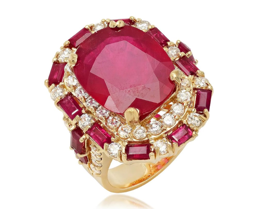 GIA Certified 14K Yellow Gold, 16.00.cts Ruby, 2.85cts Diamond Ring (1 of 1)