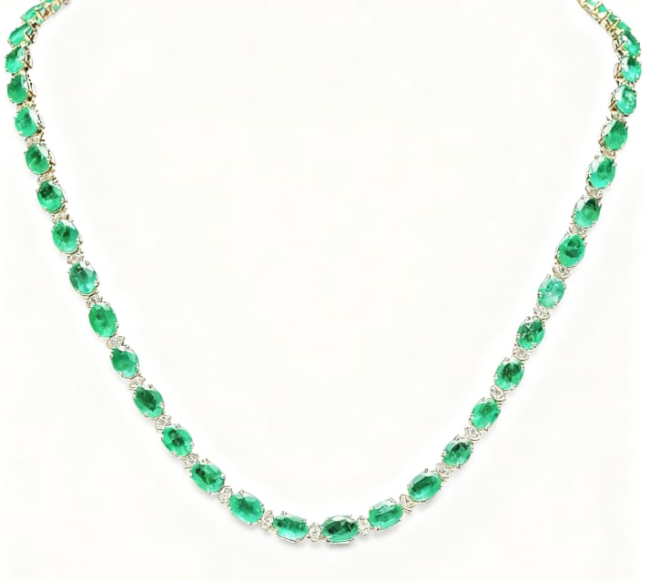 14k Gold 32ct Emerald 1.75ct Diamond Necklace GIA Certified (1 of 1)