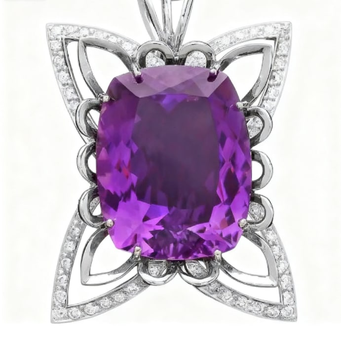 14k Gold 40ct Amethyst 1.45ct Diamond Pendant GIA Certified: 14k Gold 40ct Amethyst 1.45ct Diamond Pendant GIA Certified