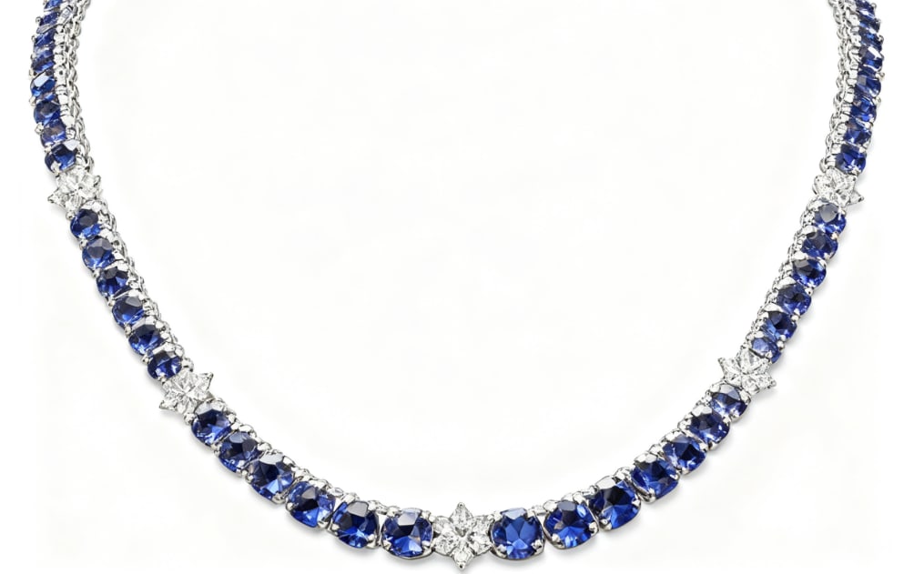 14k Gold 40.00ct Sapphire 1.30ct Diamond Necklace GIA Certified: 14k Gold 40.00ct Sapphire 1.30ct Diamond Necklace GIA Certified