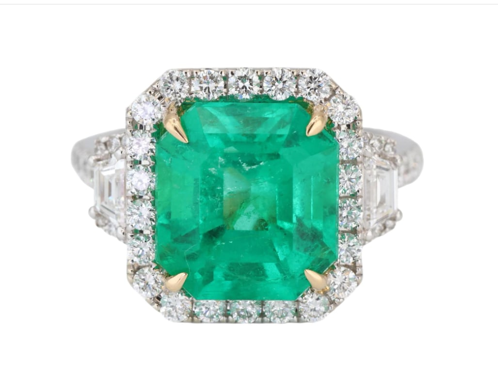 18k 750 White Gold Natural Colombian Emerald and Natural Diamond Ring GIA Certified (1 of 1)