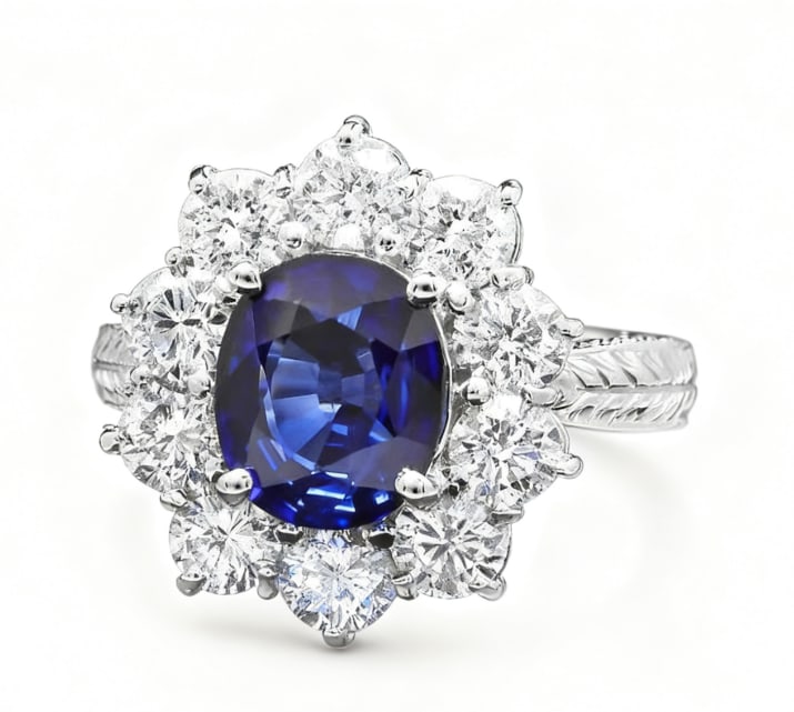 14k White Gold 2.50ct Sapphire 2ct Diamond Ring GIA Certified (1 of 1)