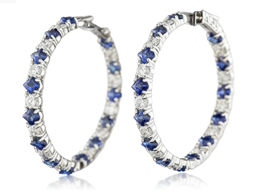 14k Gold 6.00ct Sapphire 3.20ct Diamond Earrings GIA Certified: 14k Gold 6.00ct Sapphire 3.20ct Diamond Earrings GIA Certified