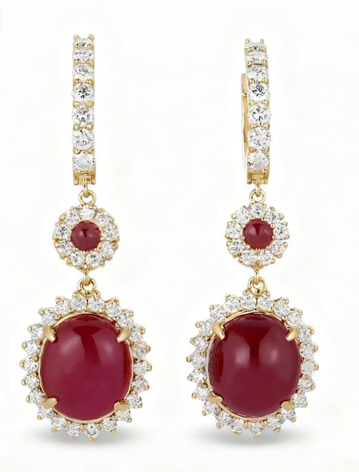 14K Gold 26.25cts Ruby & 3.26cts Diamond Earrings GIA Certified (1 of 1)