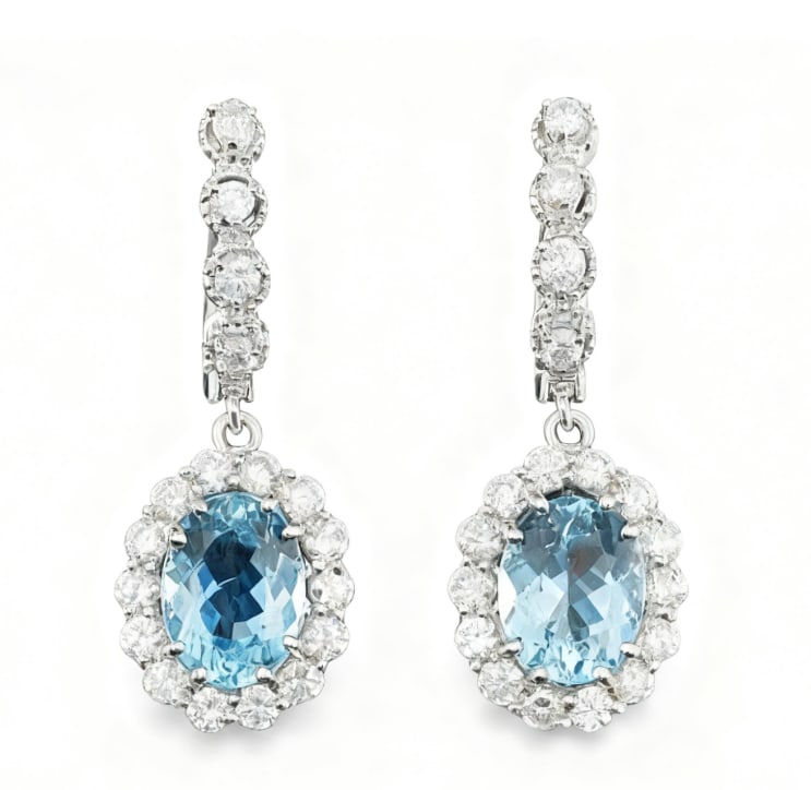 14k 3.00ct Aquamarine 1.35ct Diamond Earrings GIA Certified: 14k 3.00ct Aquamarine 1.35ct Diamond Earrings GIA Certified