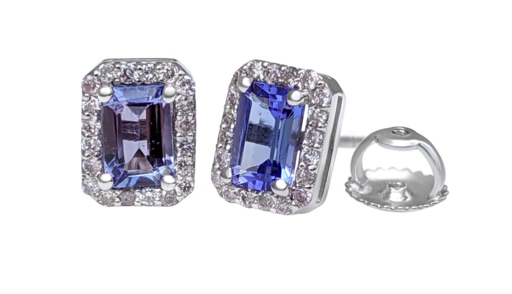 1.04Ct Tanzanite & 0.20 Ct Diamonds 14 kt. White gold - Earrings (1 of 1)