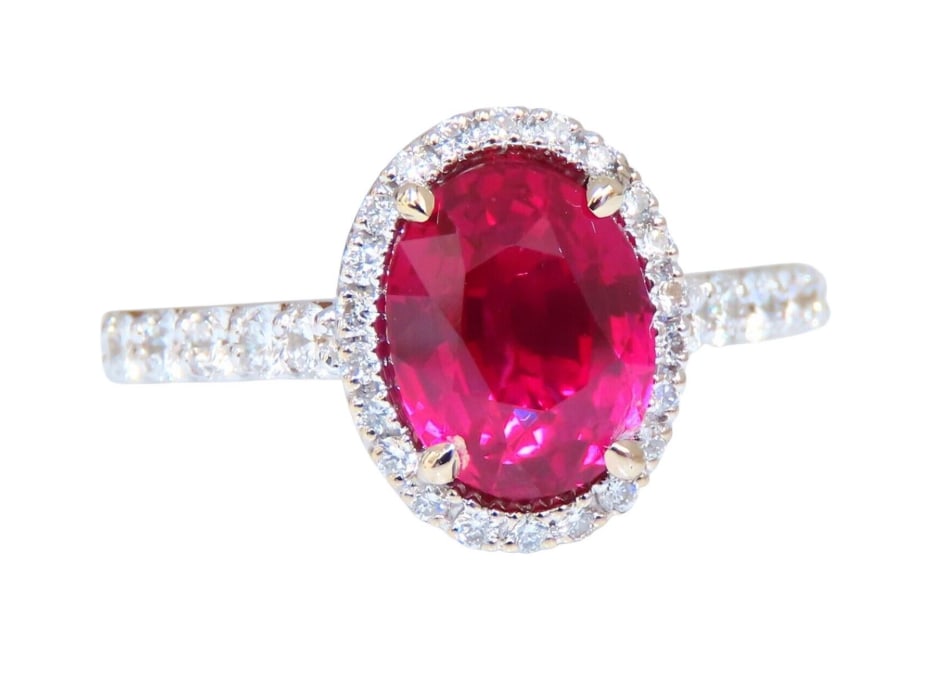 GIA Certified 3.03ct No Heat Natural Ruby Diamond Ring 18kt Classic Halo (1 of 1)