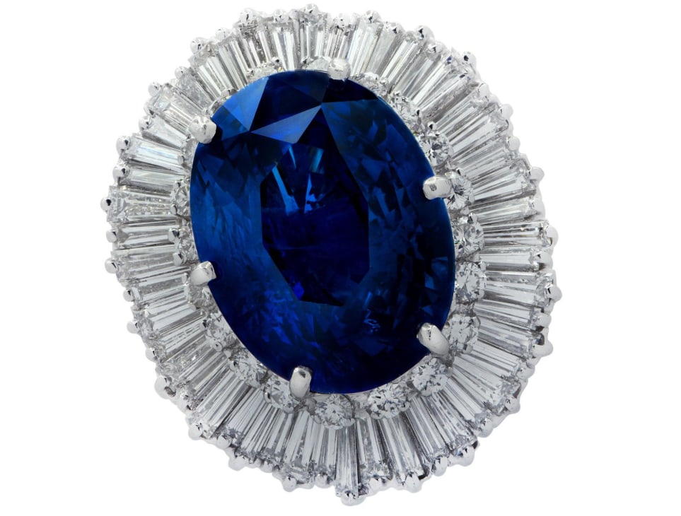 Vivid Diamonds AGL Certified 21.19 Carat Sapphire and Diamond Ballerina Ring (1 of 1)