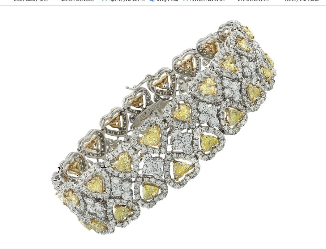 26.04 Carat Fancy Yellow Heart Shape Diamond Halo Bracelet (1 of 1)