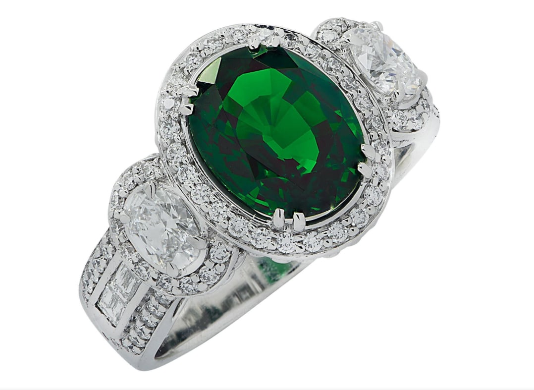 Vivid Diamonds 3.38 Carat Tsavorite and Diamond Ring (1 of 1)