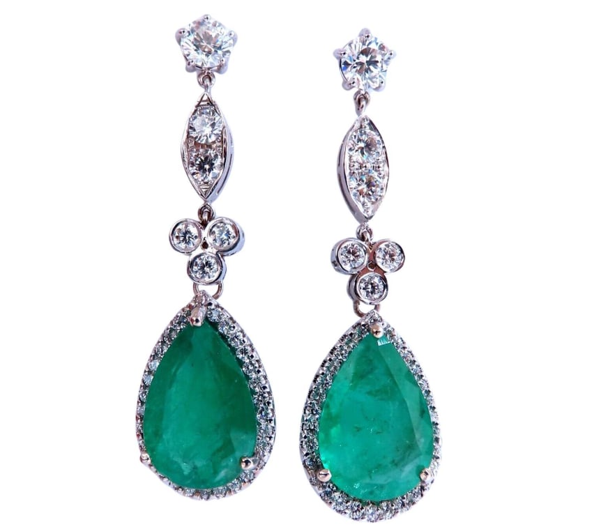 GIA Certified 12.75ct Natural Emeralds Diamond Dangle Earrings 14kt Gold (1 of 1)