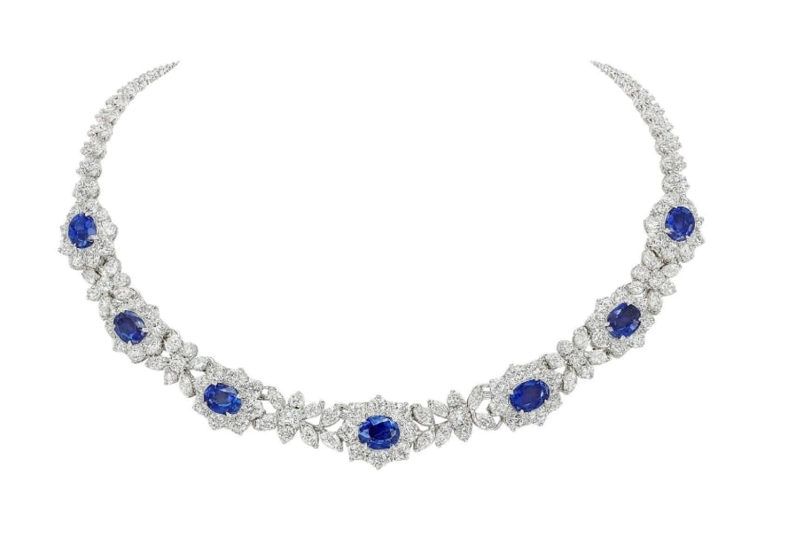 GIA Certified 39 Carat Blue Sapphire Carat Diamond Necklace (1 of 1)