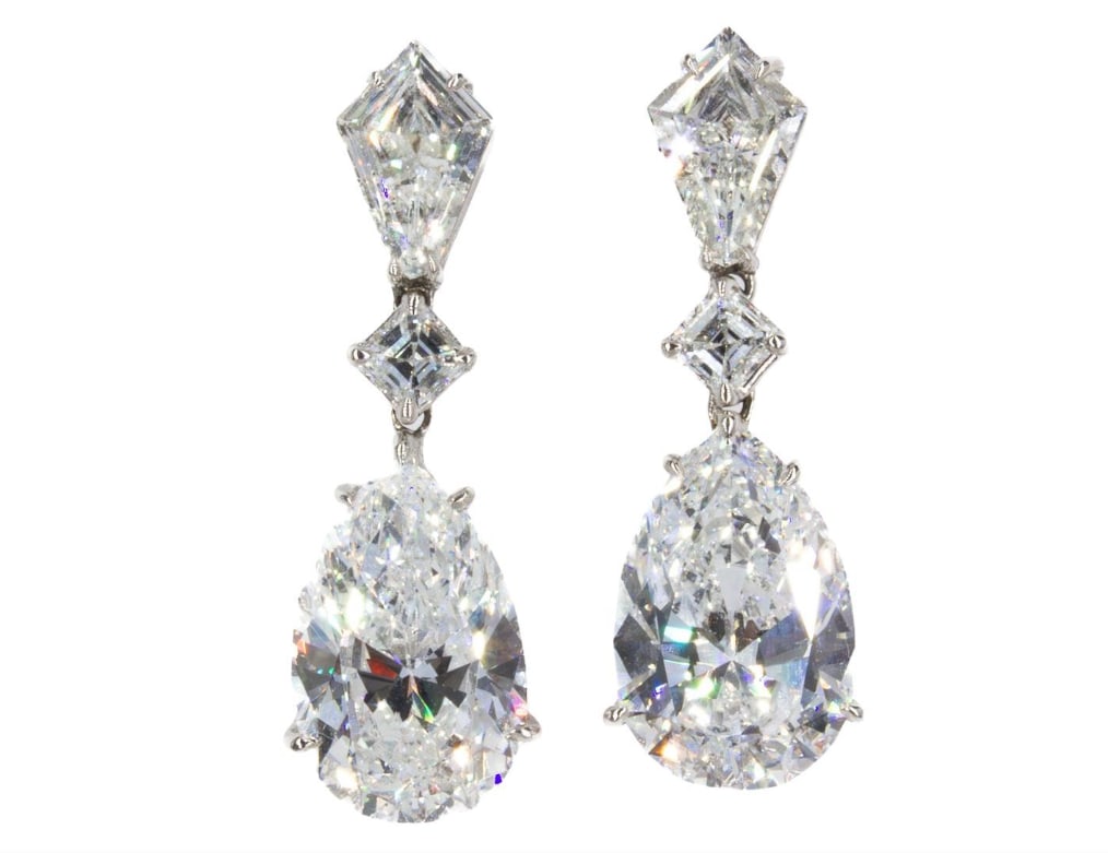 GIA Certified 11.43 Carat Total Pear and Kite Diamond Drop Earrings (1 of 1)