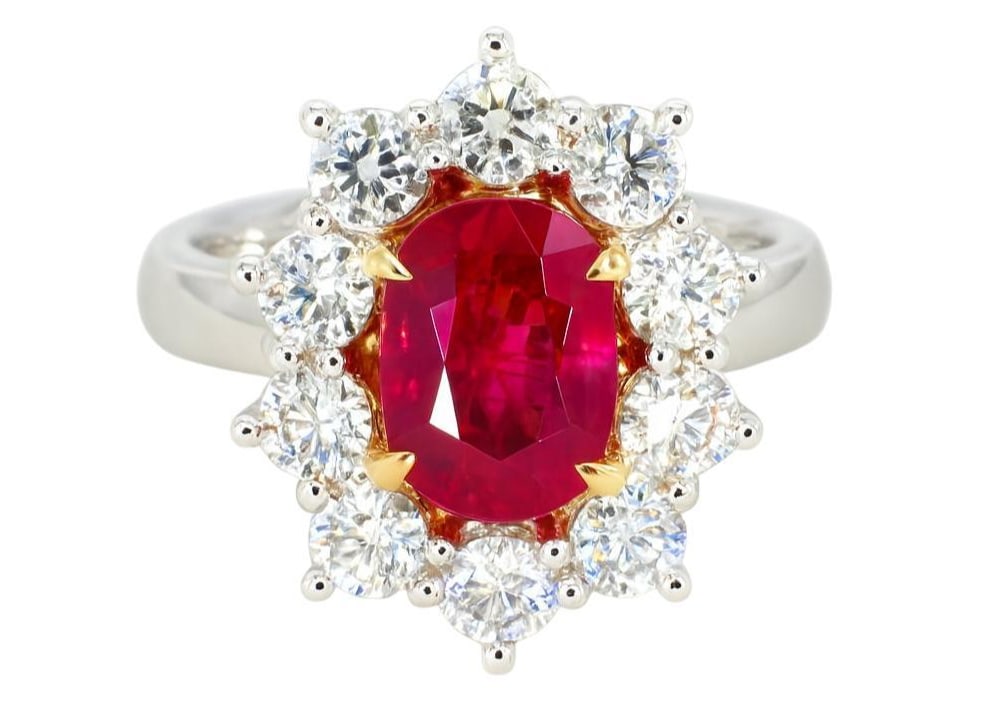 GRS Certified 4.21 Carat Burmese Oval Unheated Ruby 18K Gold Cocktail Ring (1 of 1)