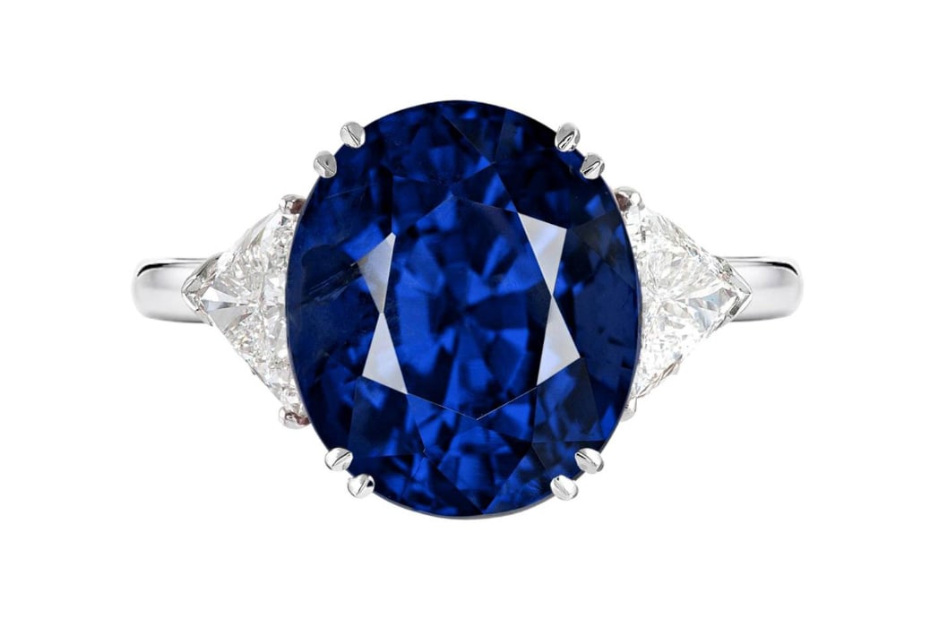 GRS Certified 6 Carat VIVID BLUE Sapphire Diamond Ring (1 of 1)
