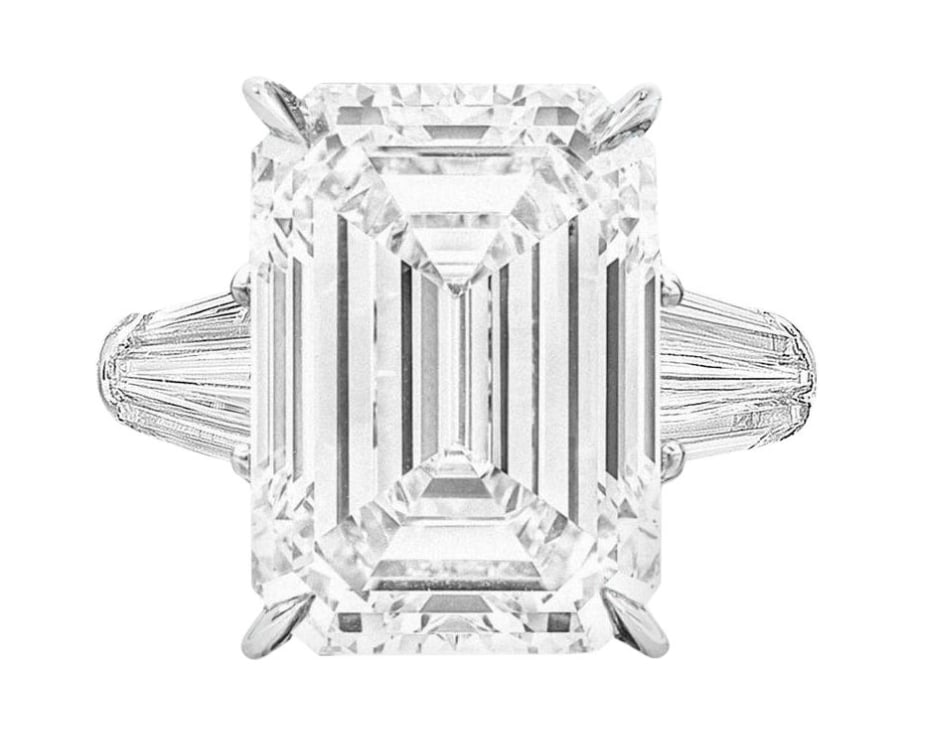 GIA Certified 9.04 Carat Emerald Cut Diamond Ring with Trillion Side Diamonds (1 of 1)