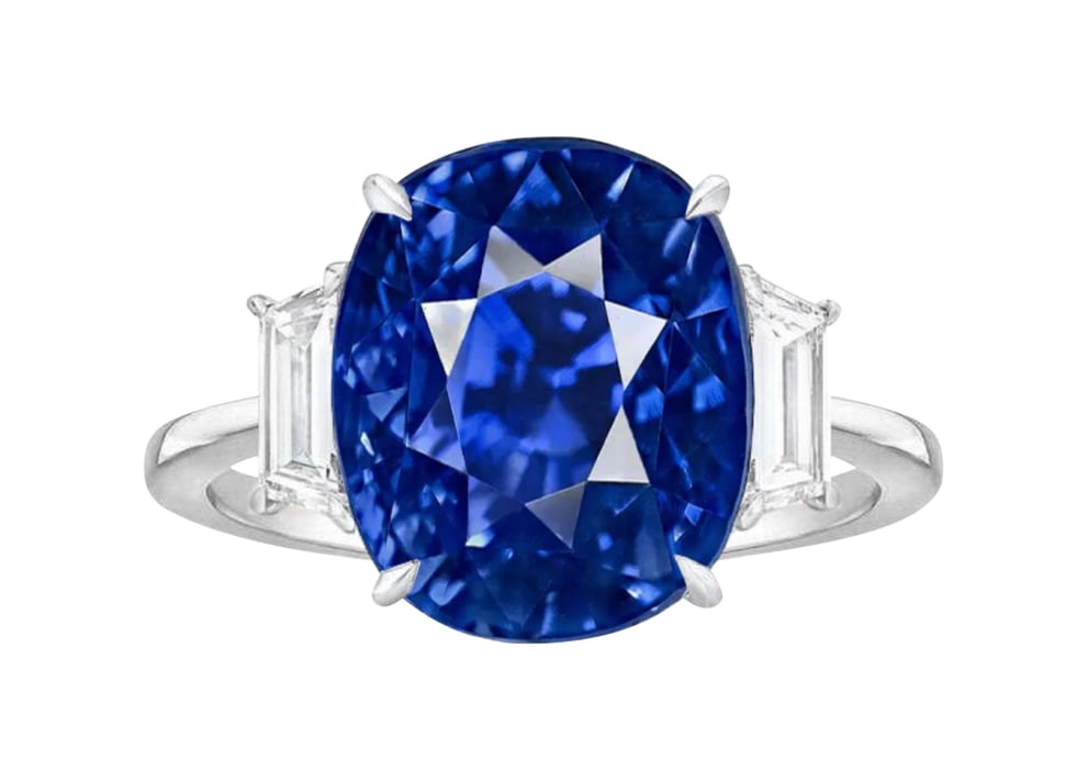 GIA Certified 5.90 Carat Cushion Blue No Heat Kashmir Sapphire Ring (1 of 1)