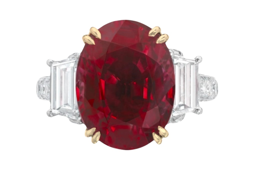 GIA GRS Certified 6.61 Carat Vivid Red Oval Ruby Diamond Ring BURMA NO HEAT (1 of 1)