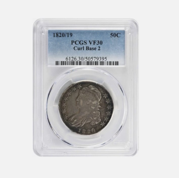 1820/19 Bust Silver Half Dollar Curl Base 2 VF30 PCGS (1 of 1)
