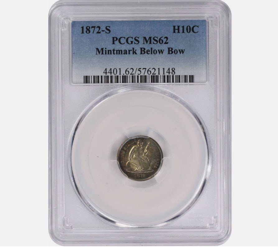 1872-S Liberty Seated Silver Half Dime Mintmark Below MS62 PCGS Toned (1 of 1)