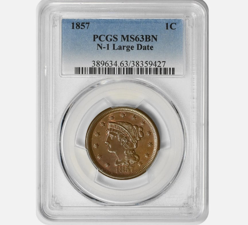 1857 Large Cent N-1 Large Date MS63BN PCGS (1 of 1)