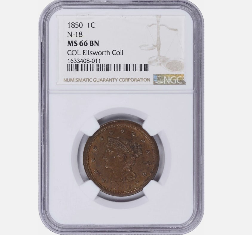 1850 Large Cent MS66BN NGC (1 of 1)