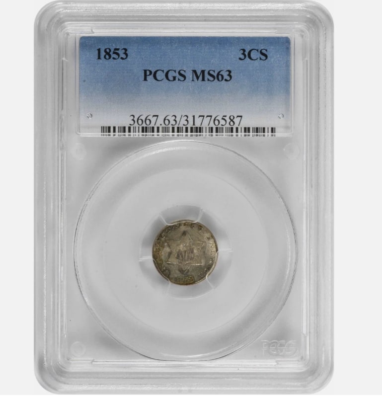 1853 Three Cent Silver MS63 PCGS (1 of 1)