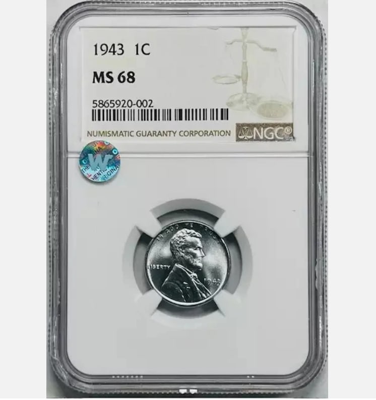 1943 Small Cents Lincoln Wheat Penny Steel NGC MS-68 Sight White (1 of 1)