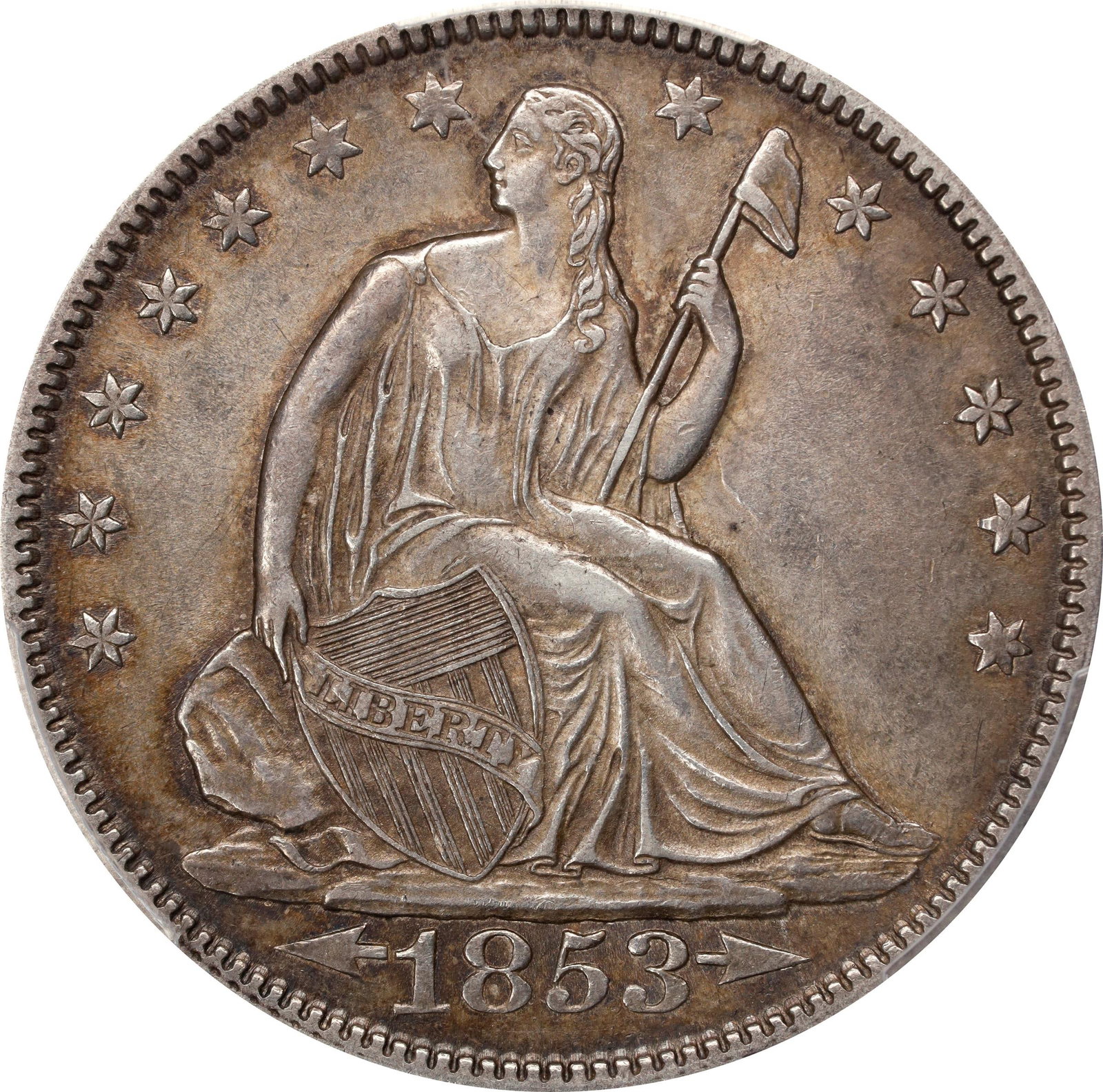 1853 Liberty Seated Half Dollar. Arrows and Rays. AU-55 (PCGS). (1 of 2)