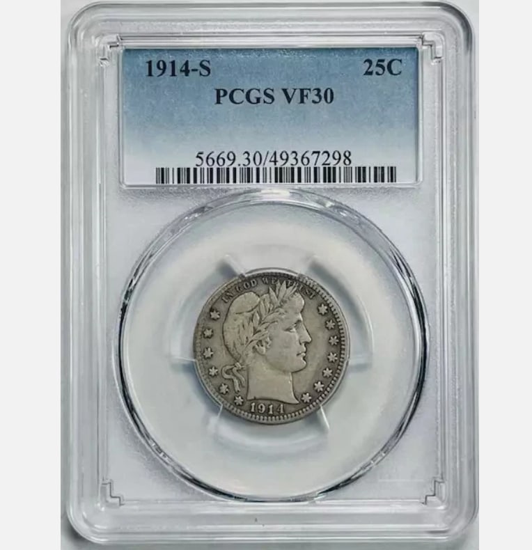 1914 S Barber Quarter PCGS VF-30 (1 of 1)