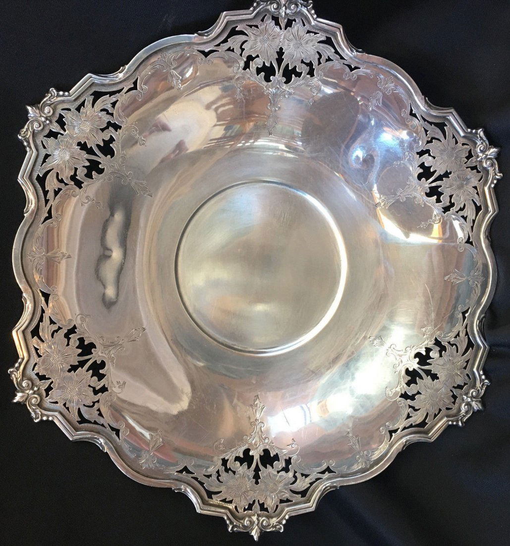 Antique Sterling Silver Platter Alvin Flower Design 12"