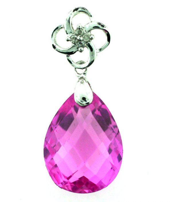 6Ct Diamond and Pink Topaz Gold Pendent
