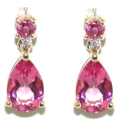 3.Ct Diamond and Pink Topaz Gold Earrings