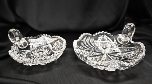 Pair of American Brilliant Cut Glass Handled Nappy Dishes