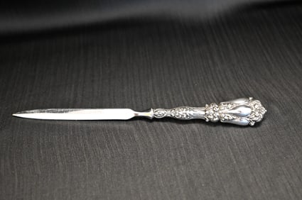 Ornate Sterling Silver Hollow Handle Letter Opener with Stainless Steel Blade