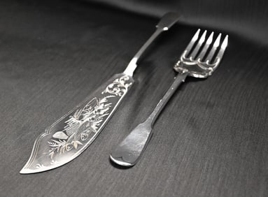 Antique Silver-Plated Fish Serving Set in Original Presentation Case