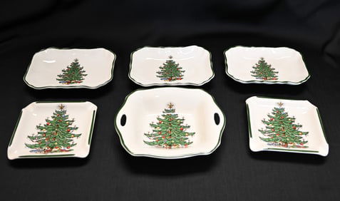 Lot of 6 Vintage Cuthbertson Christmas Tree Serving Dishes, England