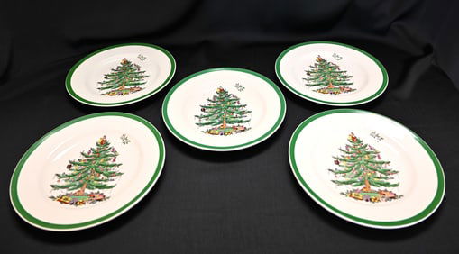 Set of 5 Spode Christmas Tree Salad Plates, Made in England (S3324)