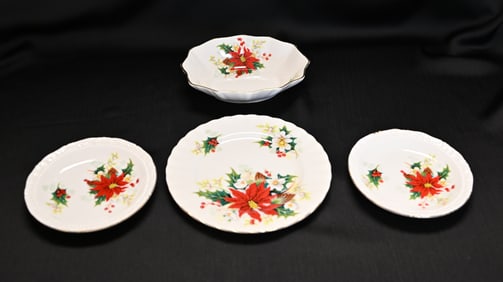 Royal Albert Poinsettia Bone China Dessert Set, 4 Pcs, England