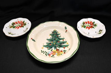 Lot of 3 Vintage Christmas Plates: Mikasa 'Festive Season' & Royalty 'Noel' Dishes