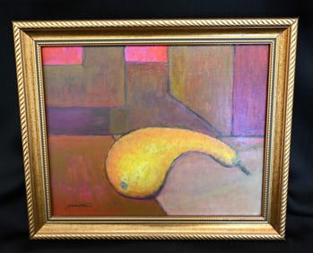 J. Milton Signed Modernist Gourd Painting w/ Unique Inscription (c. 1995)