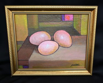 J. Milton Signed Modernist Egg Still Life, Companion Piece
