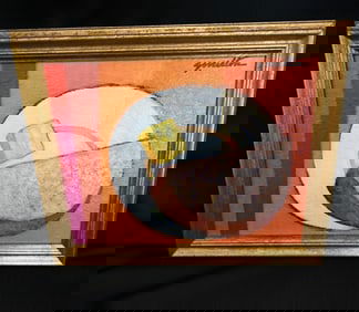 J. Milton Signed Modernist "Bread 'n' Butter" Painting, Fifth in Series