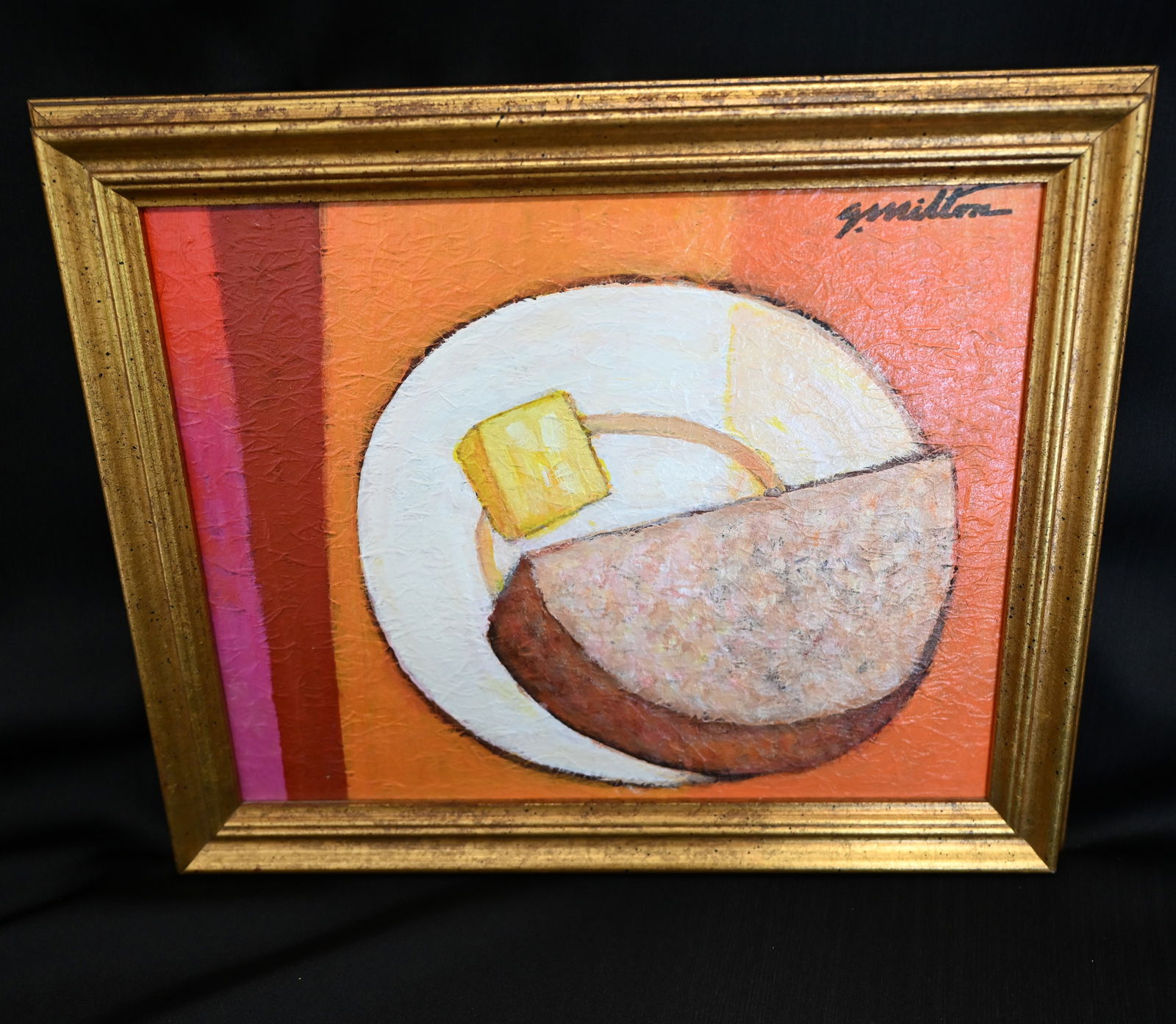 J. Milton Signed Modernist "Bread 'n' Butter" Painting, Fifth in Series (1 of 3)