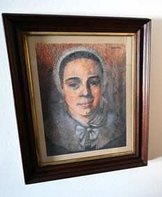 George Milton (American, 20th C.) "A Dutch Woman" Crayon after Frans Hals, 1982