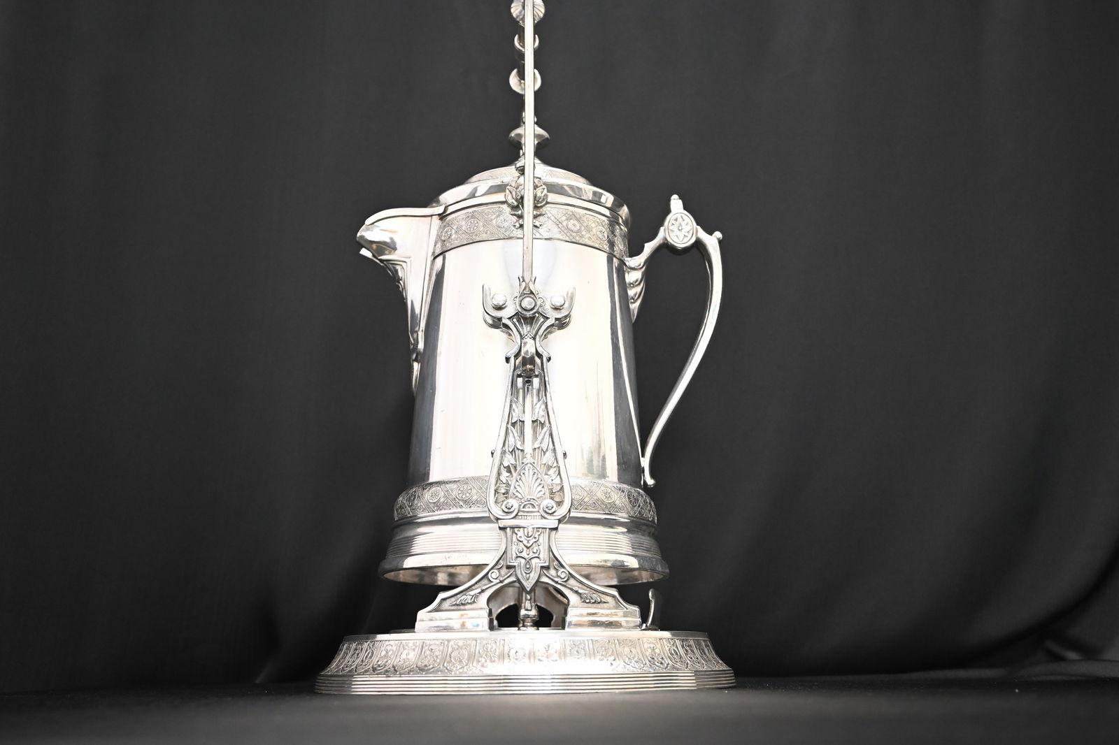 Antique Victorian Tilting Silver Plated Ice Water Pitcher Set by Reed & Barton, Circa 1860s-1870s (1 of 16)