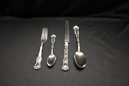 Antique Watson "St. Louis" Sterling Silver Flatware - Lewis Monogram - 4 Pieces