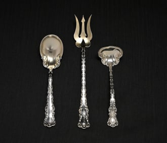 Antique Watson Sterling Silver Casserole Spoon, Ladle & Serving Fork - Gold Washed - St. Louis
